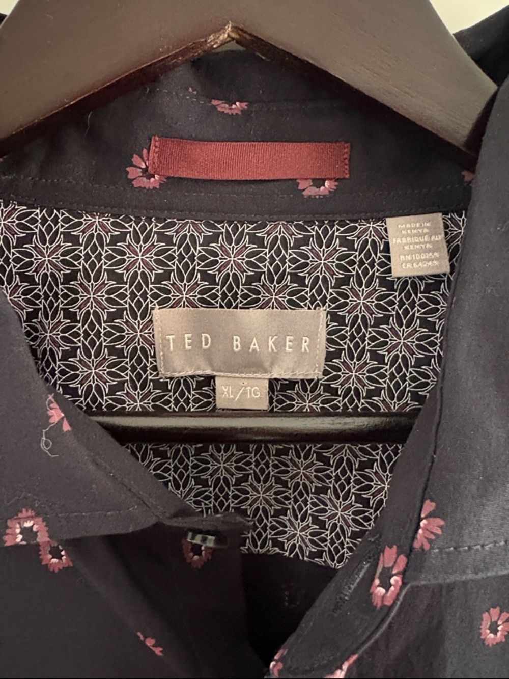 Ted Baker Navy Button-Down Shirt with Pink Floral Pattern Size XL - Picture 4 of 11